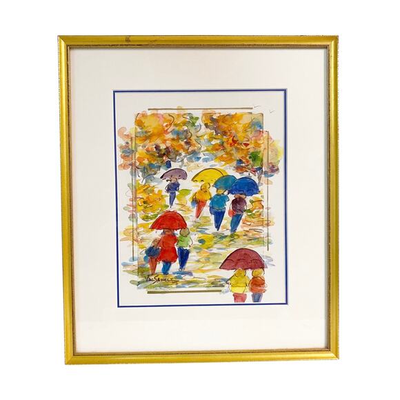Val Sewell Canadian Artist Signed Framed Watercolor Rain Scene Painting - Picture 1 of 8